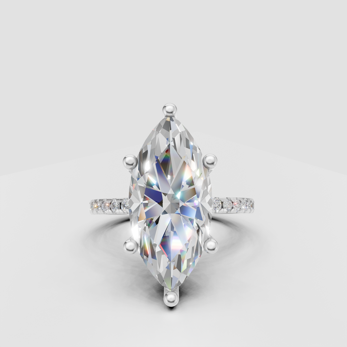 Luxury marquise diamond ring with pave shoulder detailing