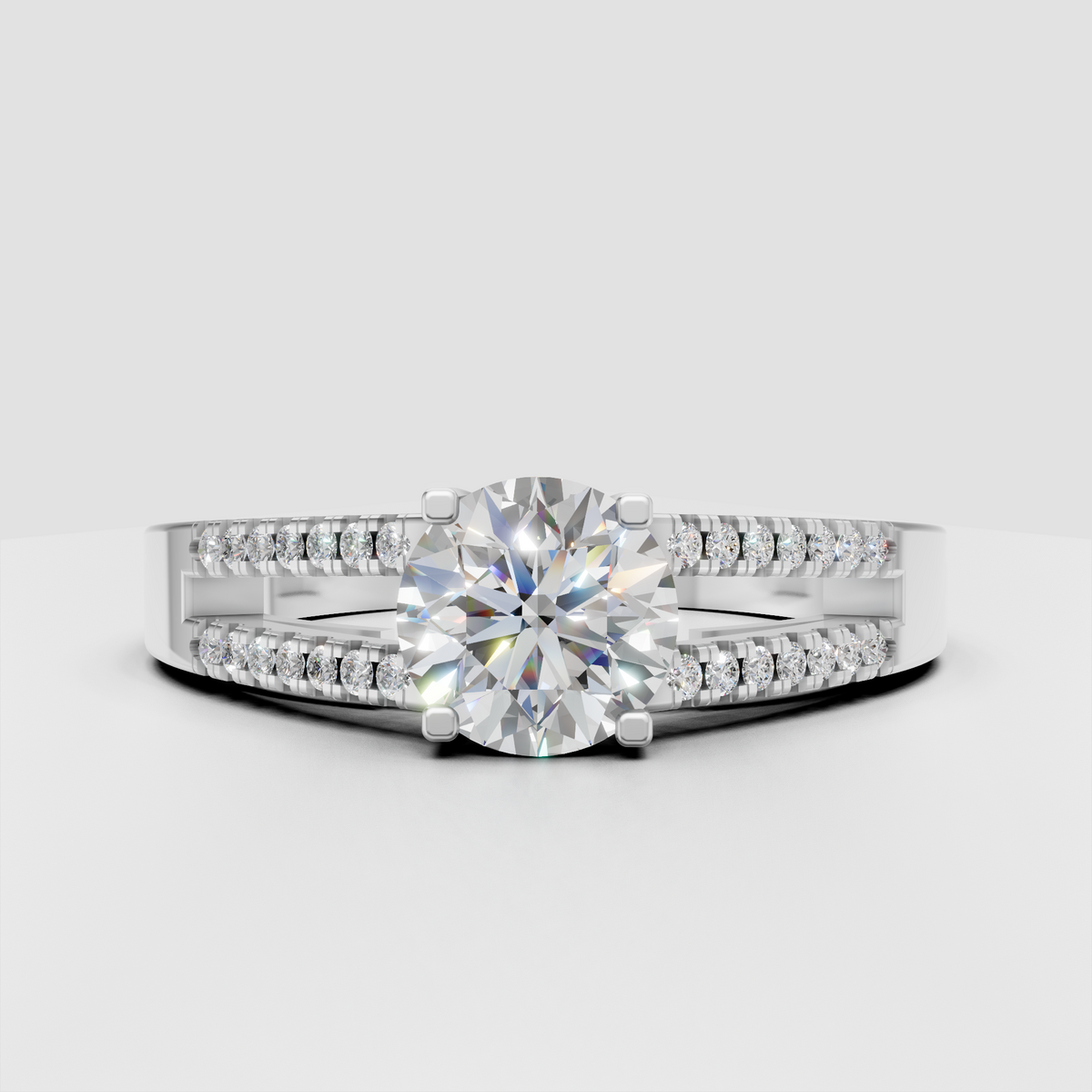 Split-shank diamond engagement ring with crossover band detailing