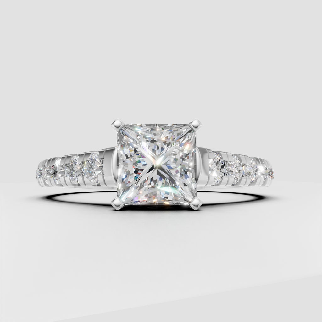 Elegant square diamond engagement ring with cathedral profile
