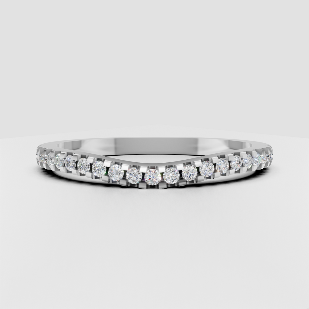 Elegant round diamond bridal band with upper-half diamond setting