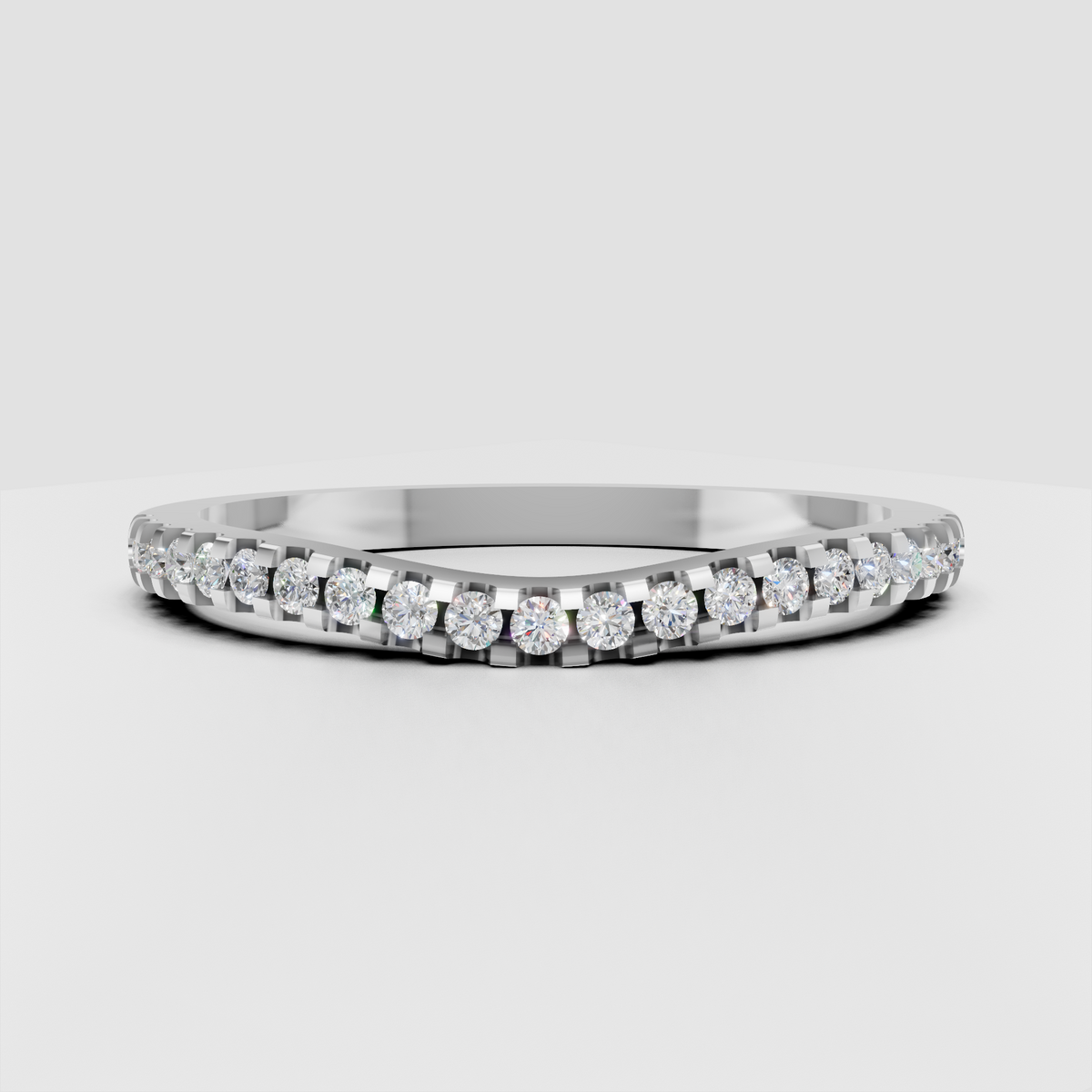 Elegant round diamond bridal band with upper-half diamond setting
