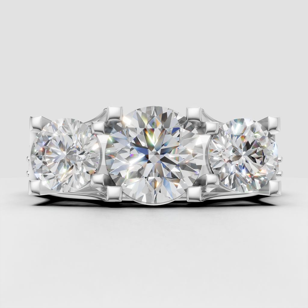 Luxury yellow gold three-stone engagement ring with round Diamond center