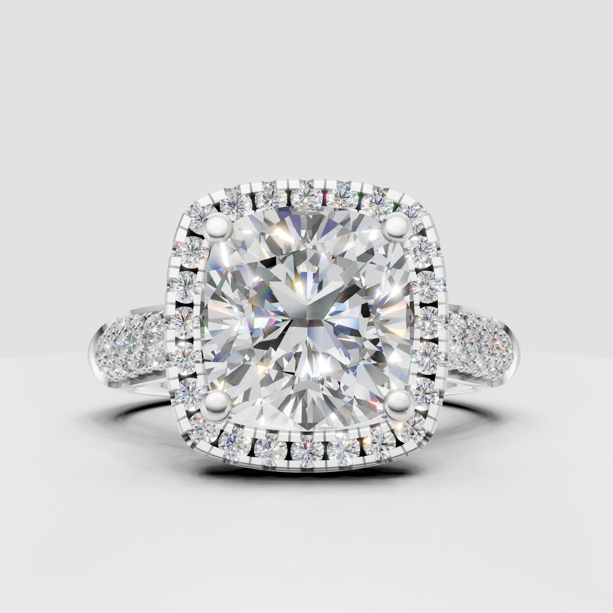 Elegant cushion diamond ring featuring a sparkling halo
