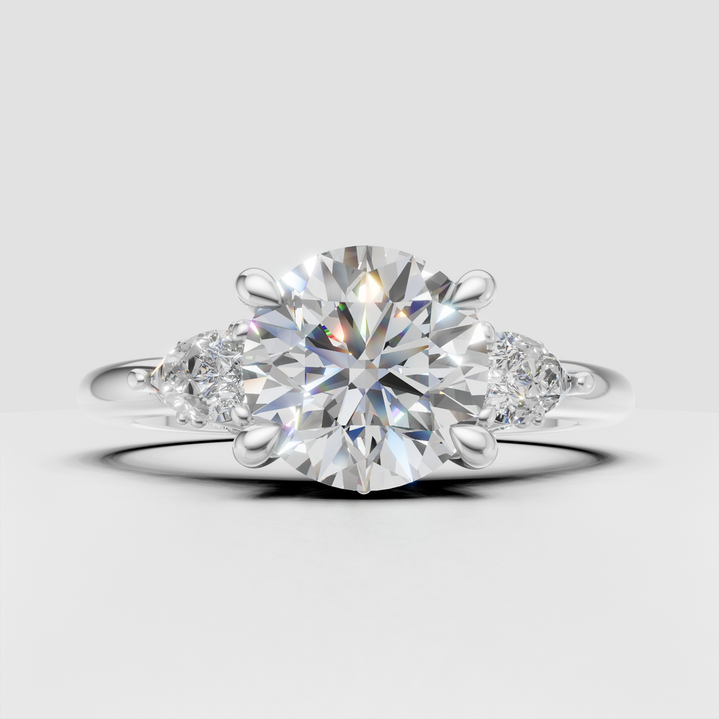 Round diamond prong setting ring with sculpted leaf motifs