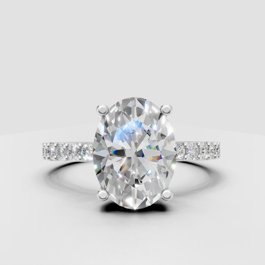 Oval engagement ring with sparkling pavé diamond band