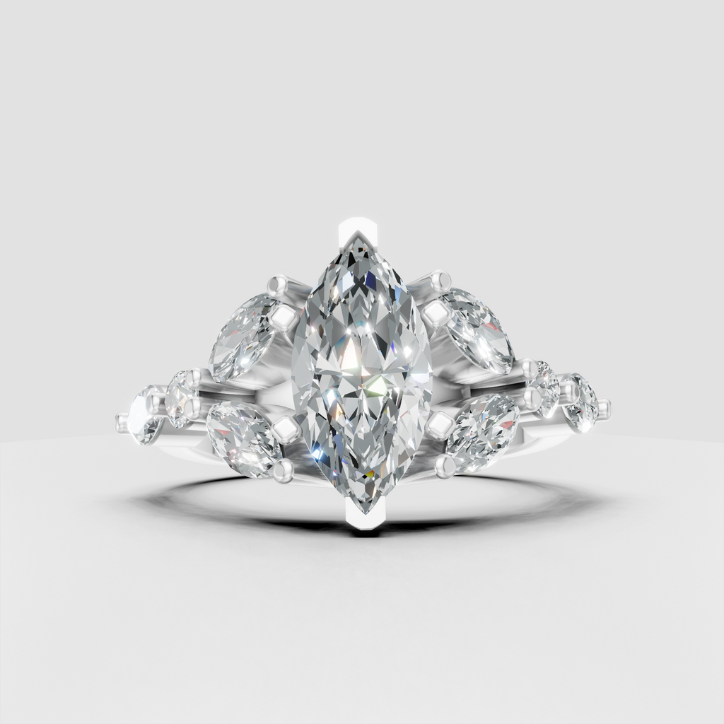 Botanical marquise diamond engagement ring with detailed shoulders