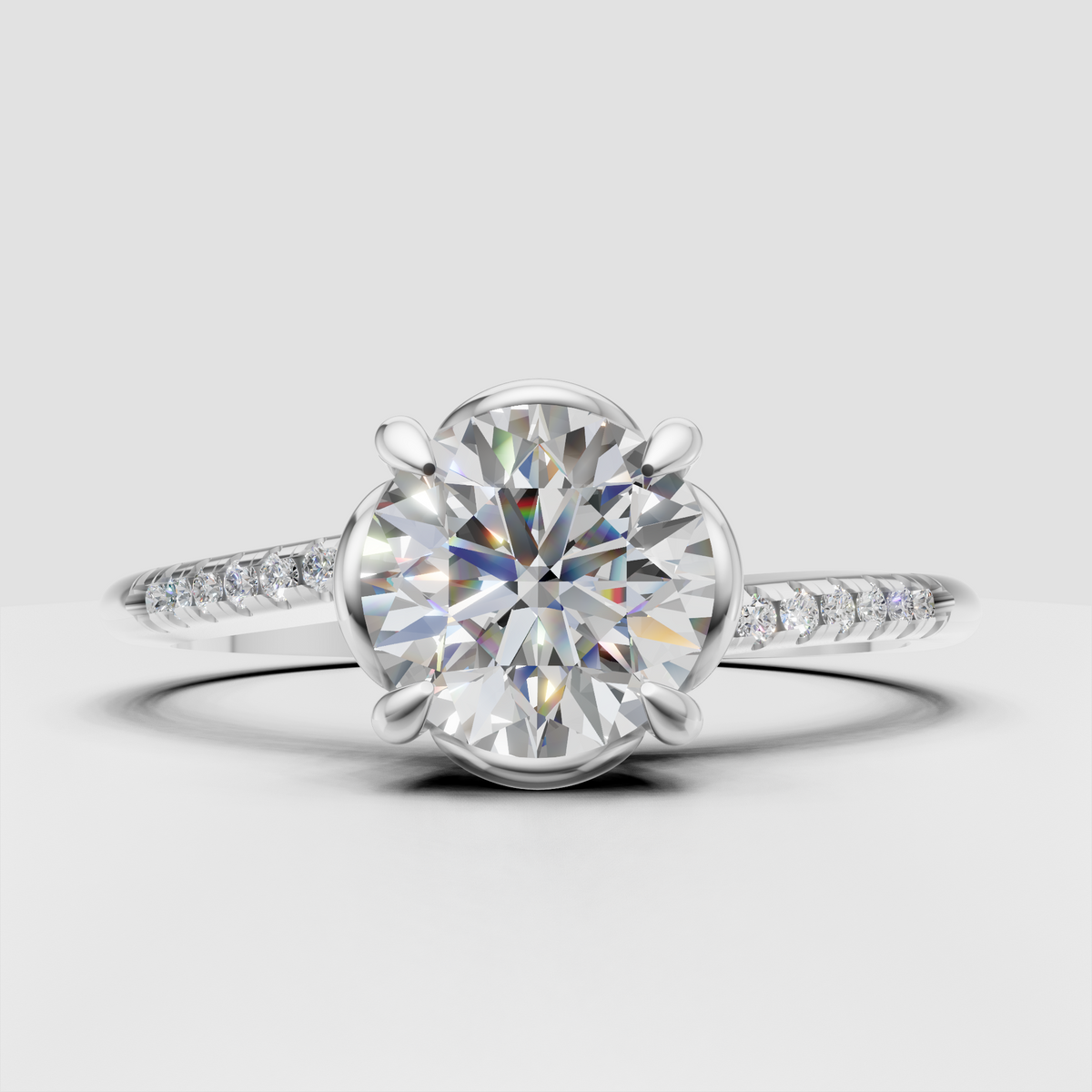 Round diamond ring with visible open halo setting