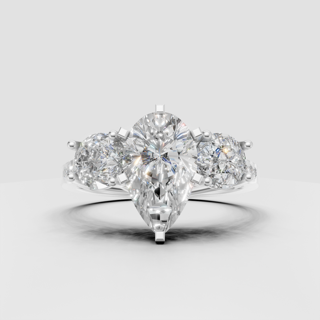 Yellow gold pear shape diamond engagement ring front view