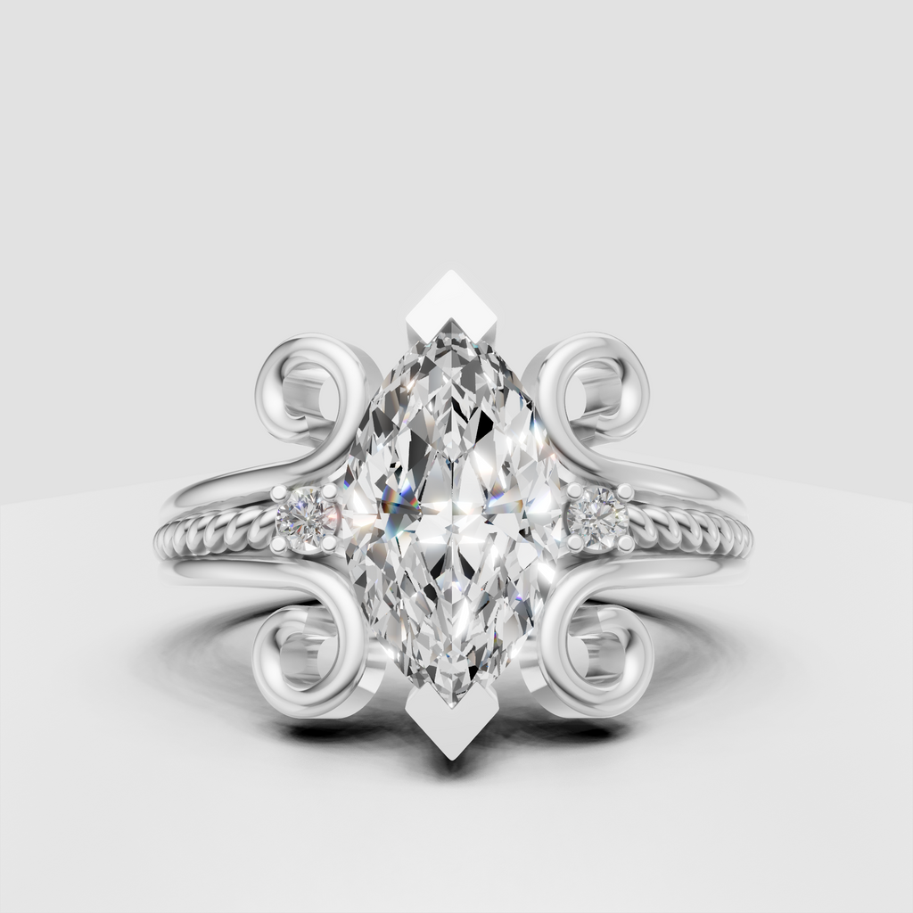 Luxury marquise diamond ring with ornate side accents