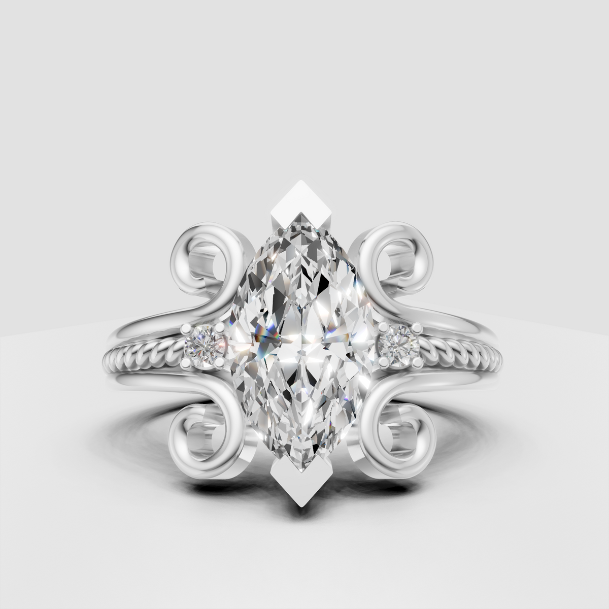 Luxury marquise diamond ring with ornate side accents