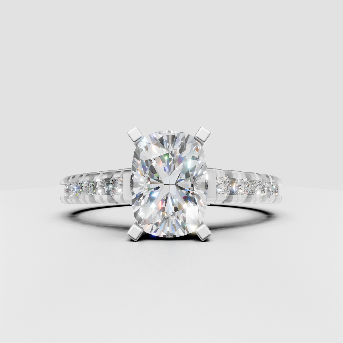 Trillion Cut Lab Grown & Moissanite Diamond Halo Engagement Ring - Image 5