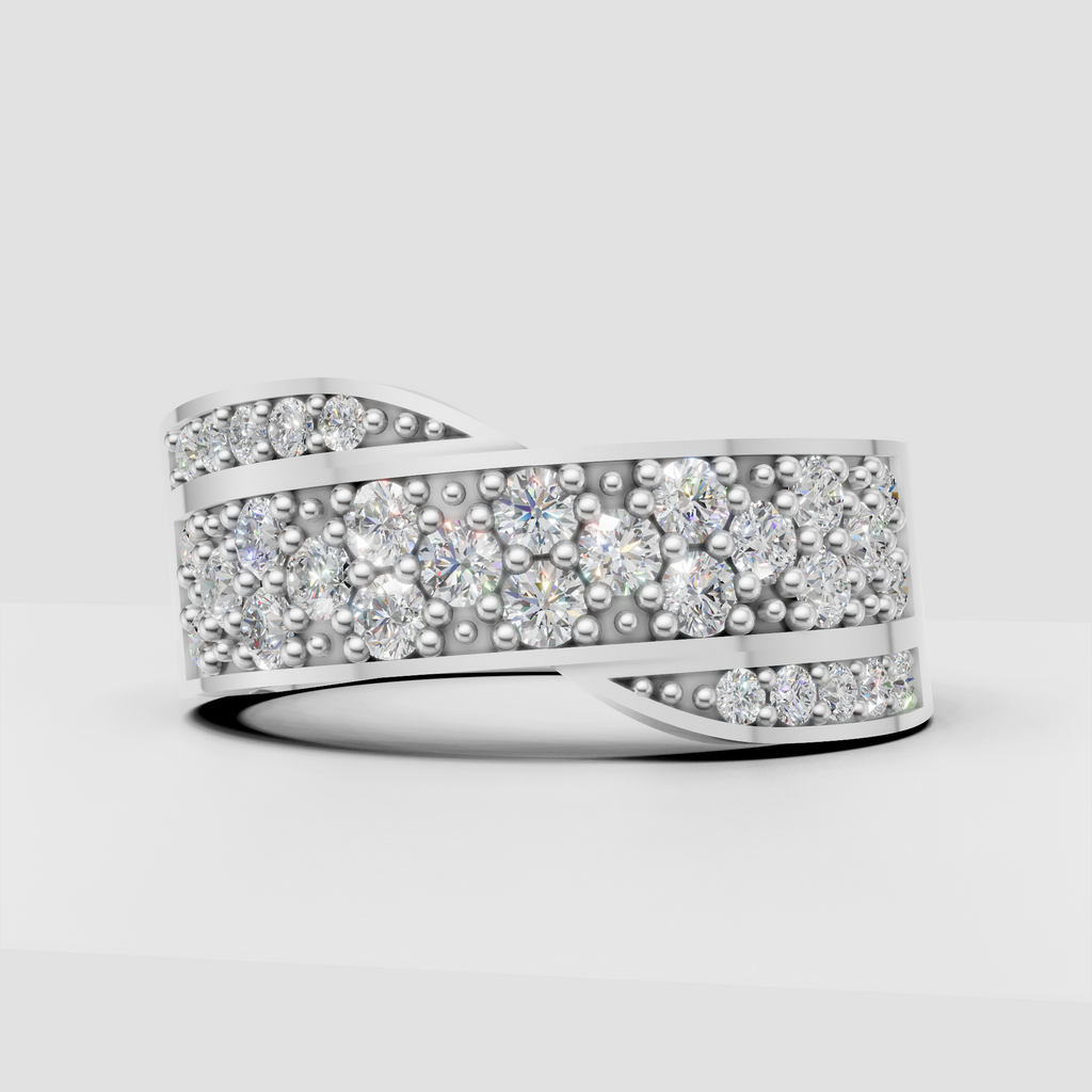 Luxury wide diamond band with intricate beaded borders
