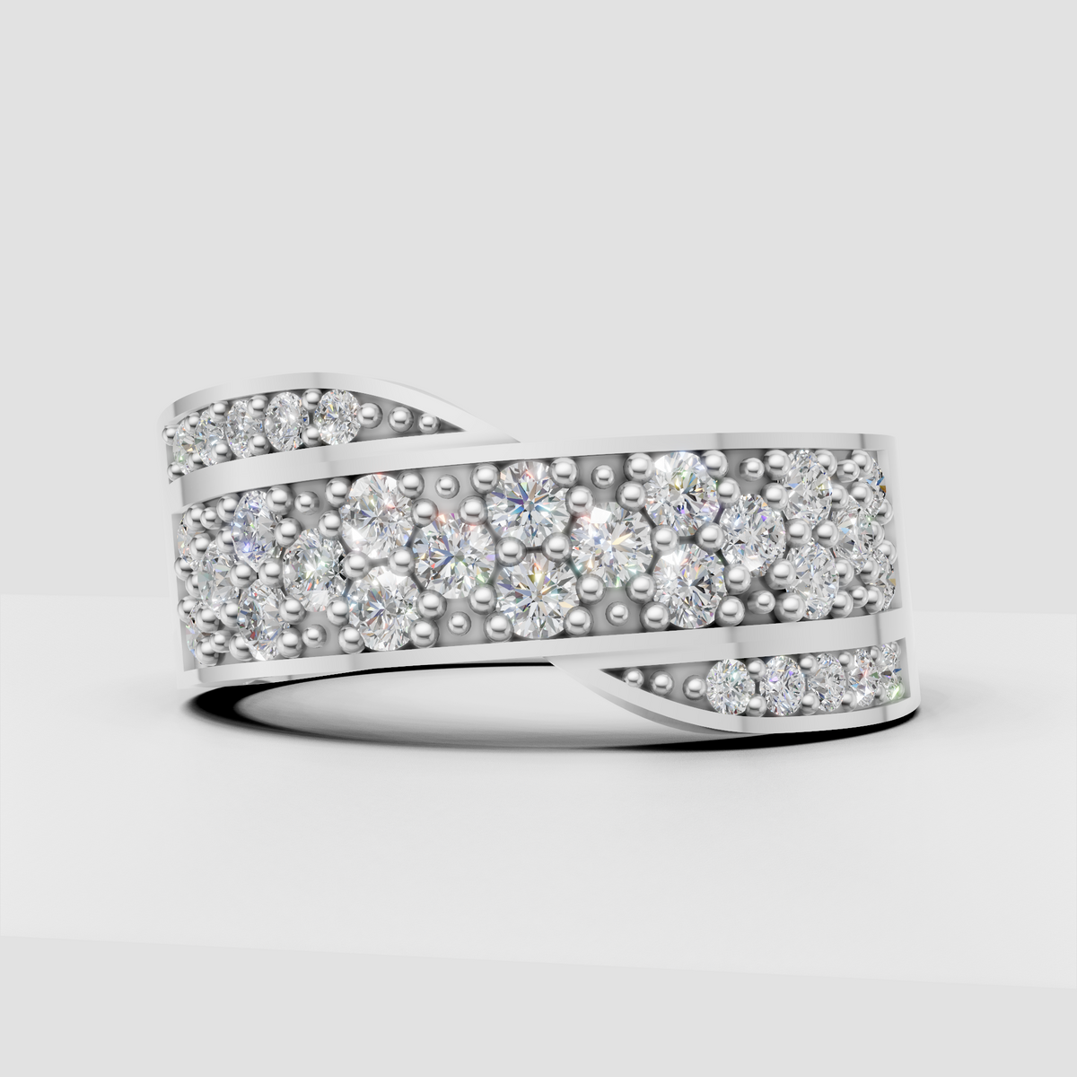 Luxury wide diamond band with intricate beaded borders