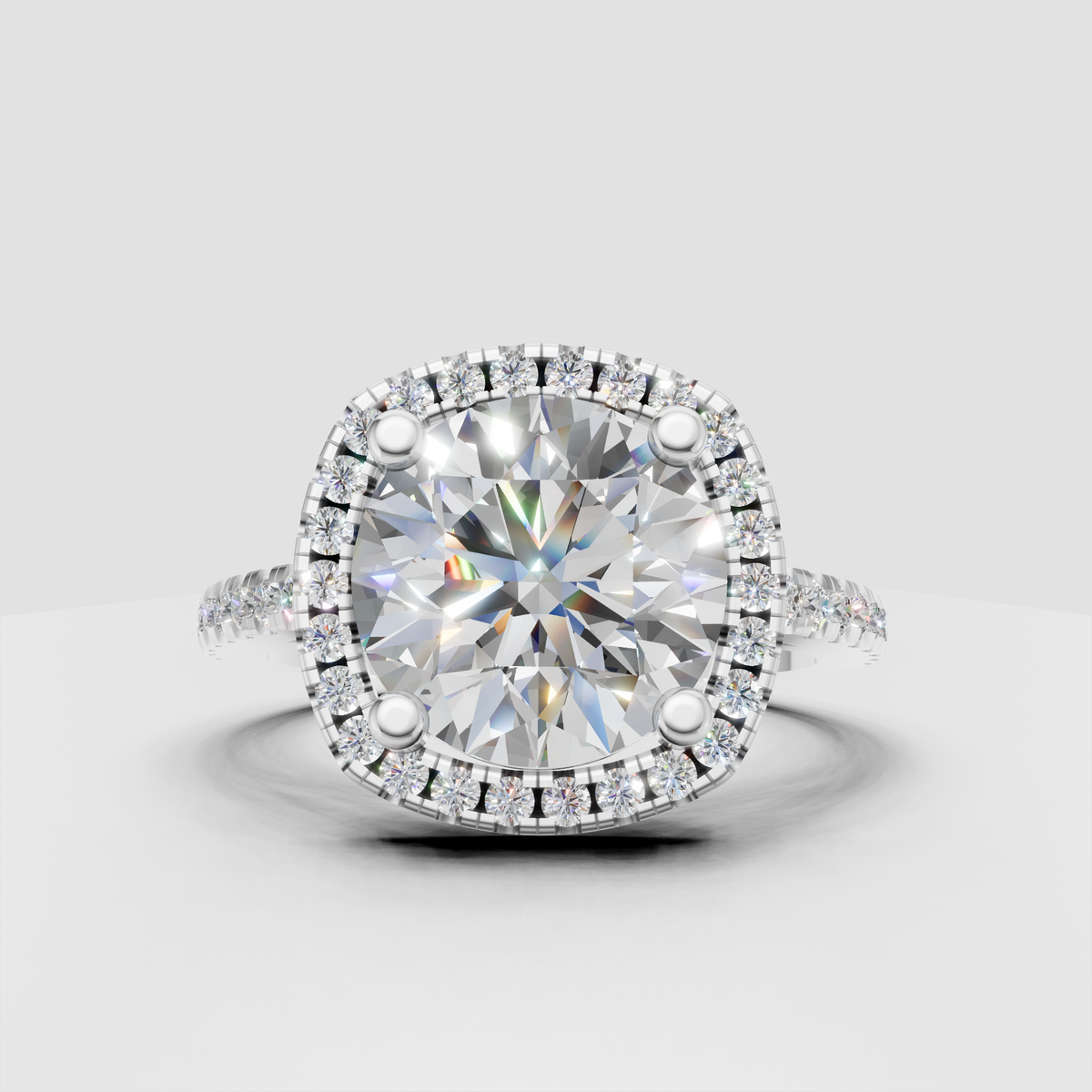 Luxury cushion diamond halo ring with sparkling accents