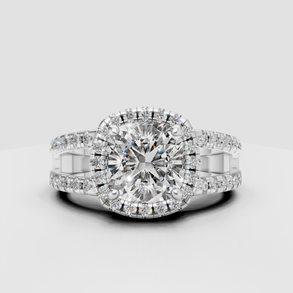 Yellow gold cushion halo engagement ring