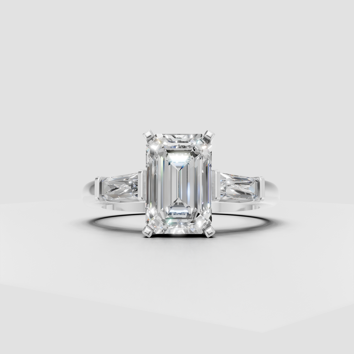 Modern yellow gold emerald cut diamond engagement ring front view