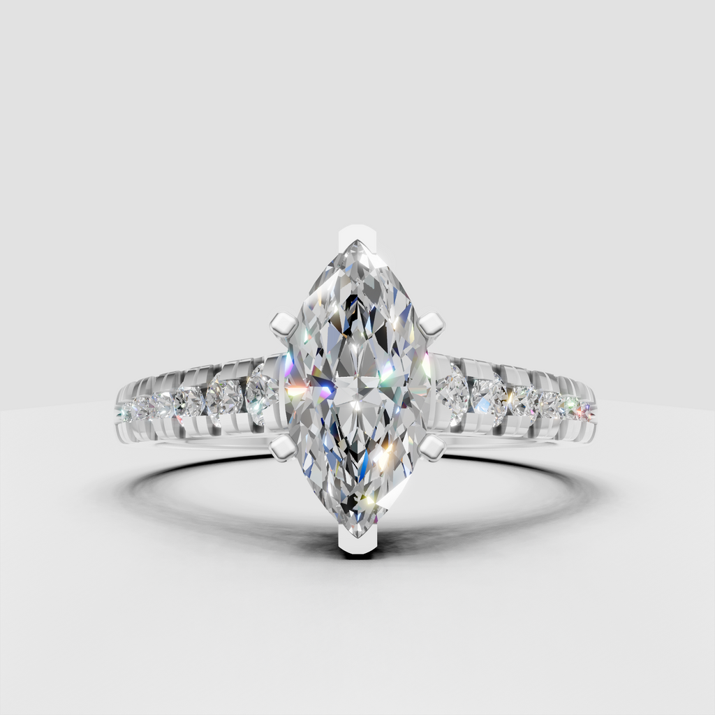 Luxury marquise diamond engagement ring with pavé band