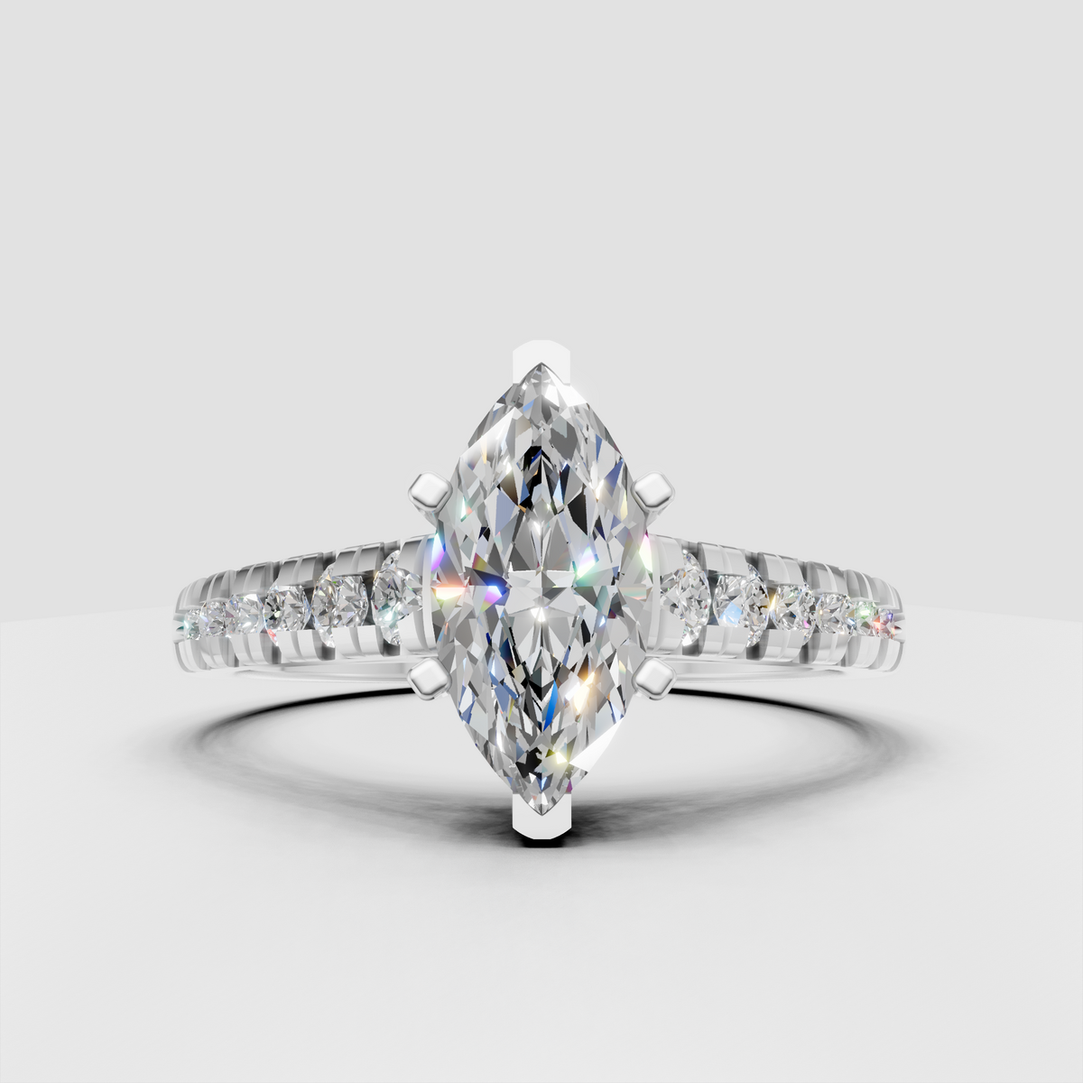 Luxury marquise diamond engagement ring with pavé band
