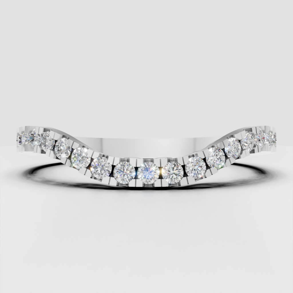 Polished yellow gold diamond band with round stones and decorative filigree gallery