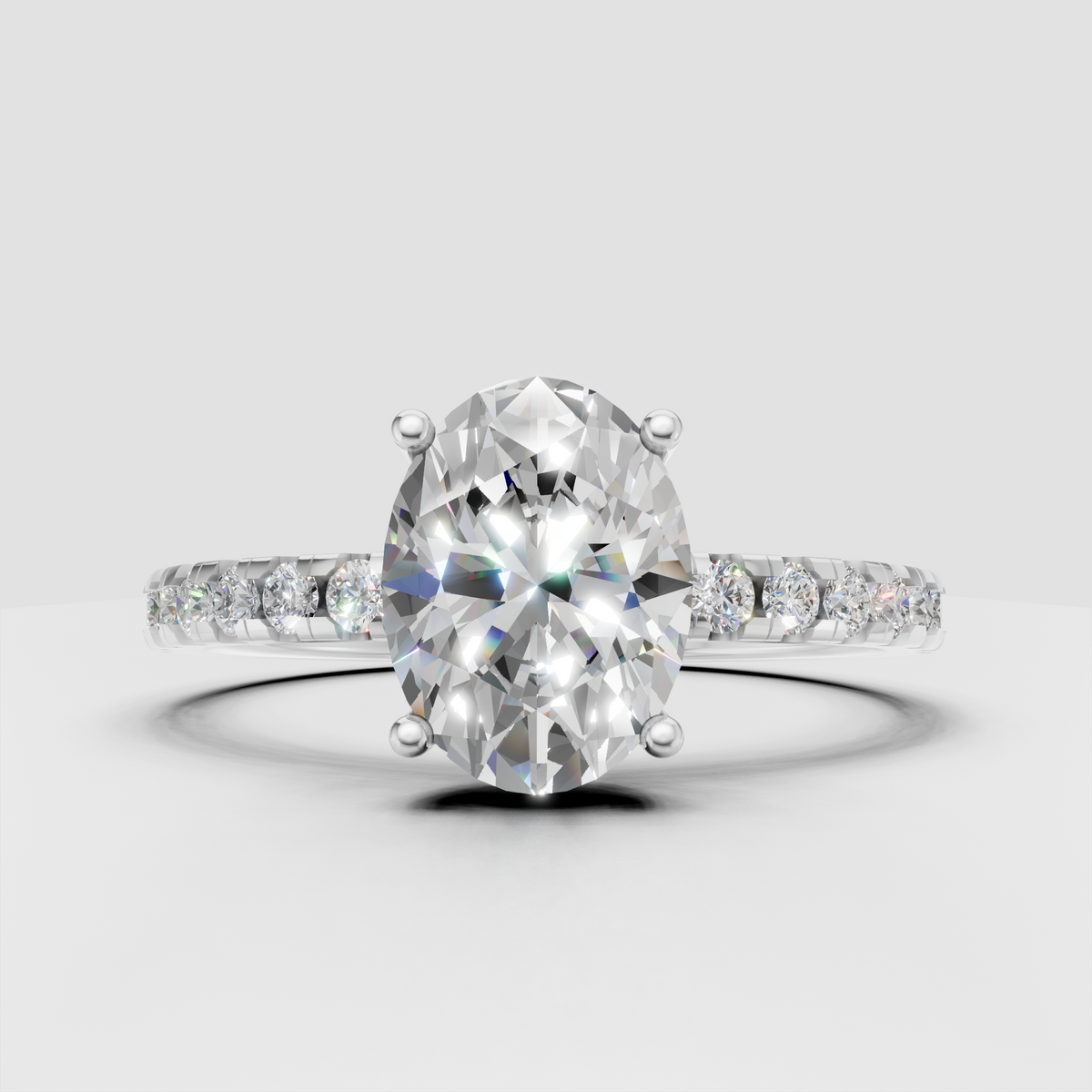 Oval cut engagement ring with hidden diamond halo