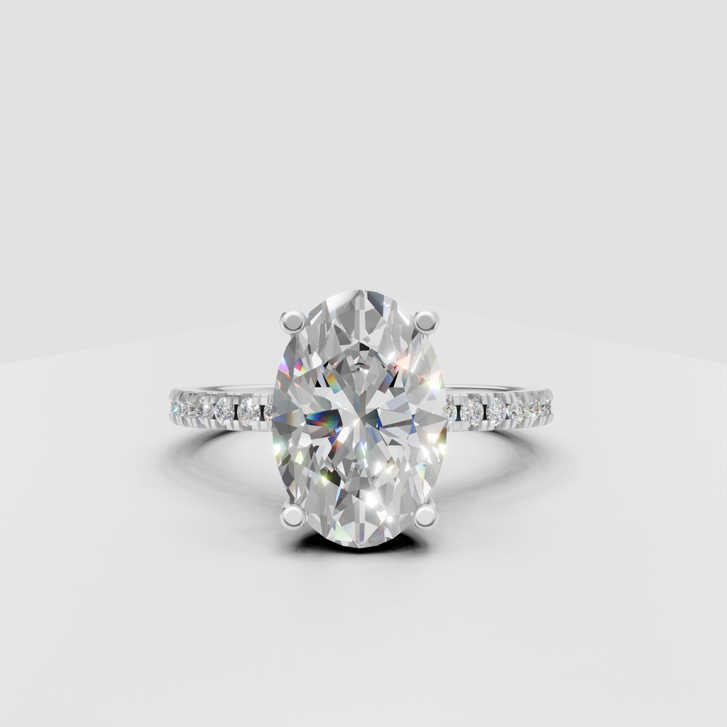 Oval shaped diamond engagement ring with hidden halo
