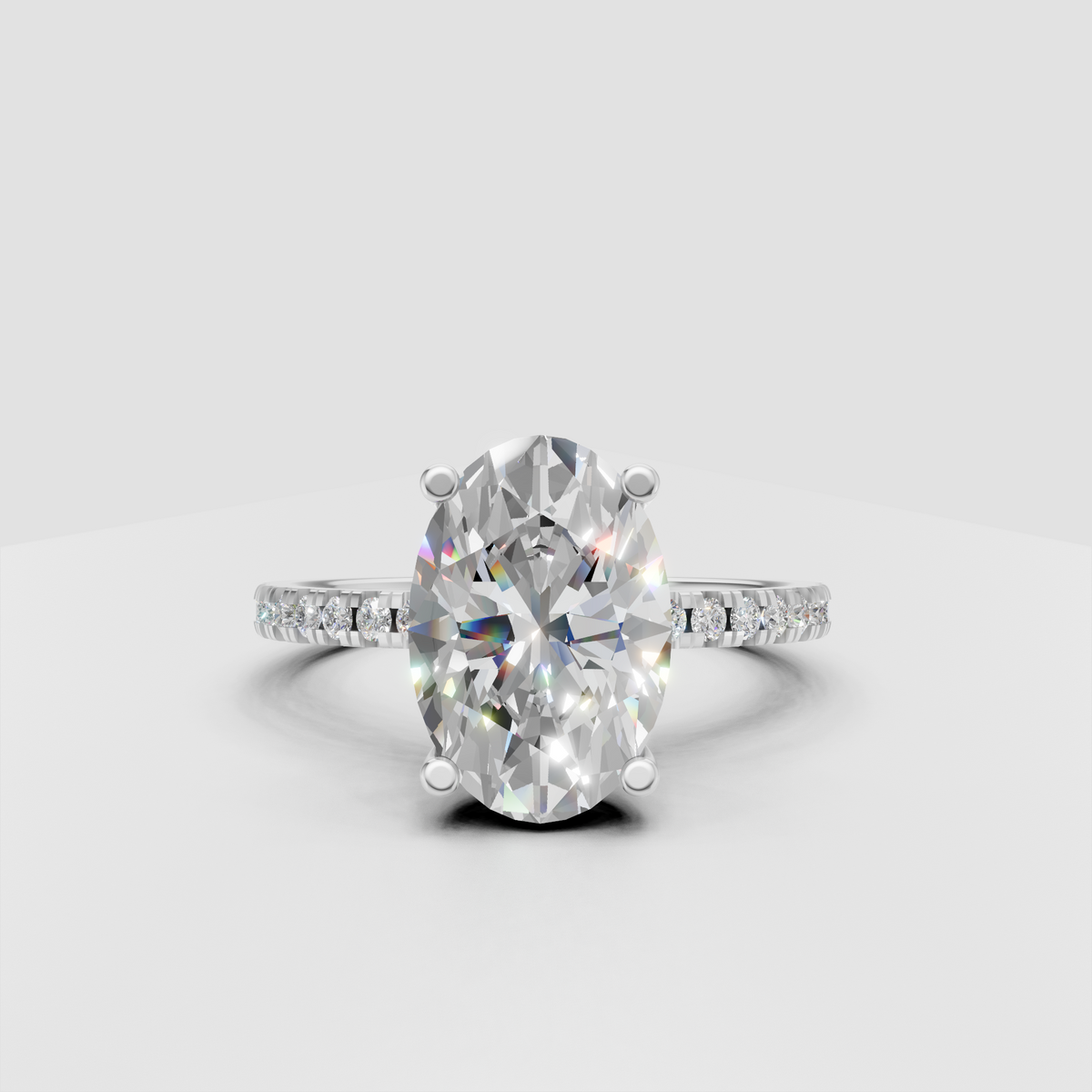 Oval shaped diamond engagement ring with hidden halo
