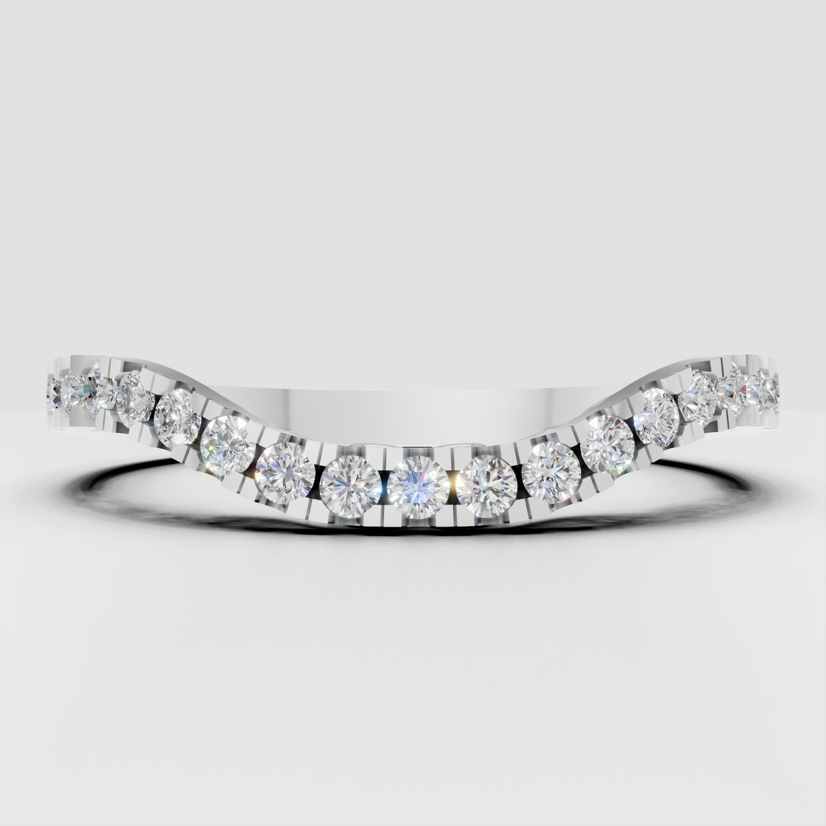 Polished yellow gold diamond band with round stones and decorative filigree gallery