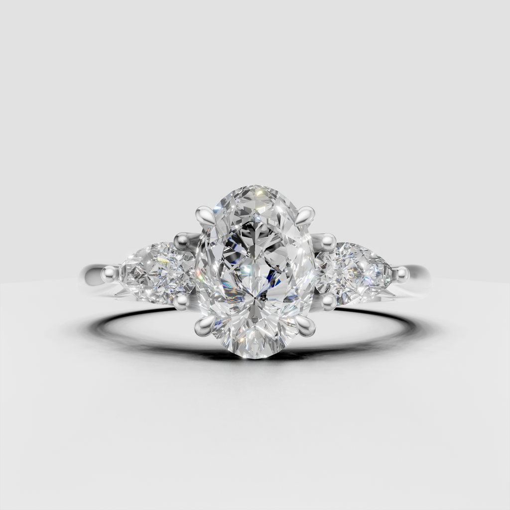 Elegant oval diamond three-stone ring with prong setting