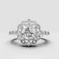 Cushion center diamond with beaded floral halo