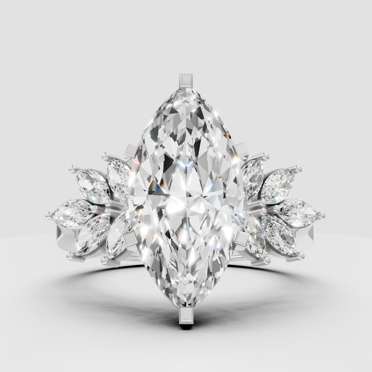 Marquise center diamond floral ring