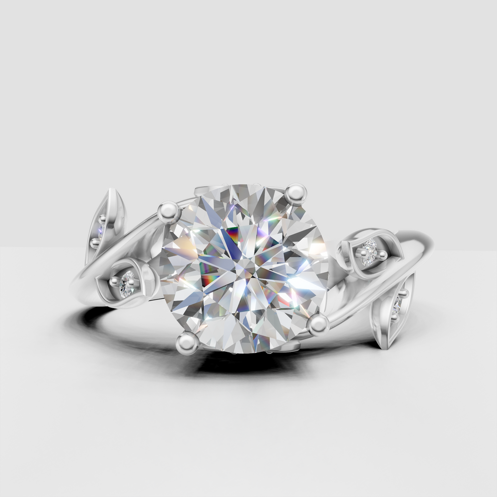 Nature inspired engagement ring with flowing vine details