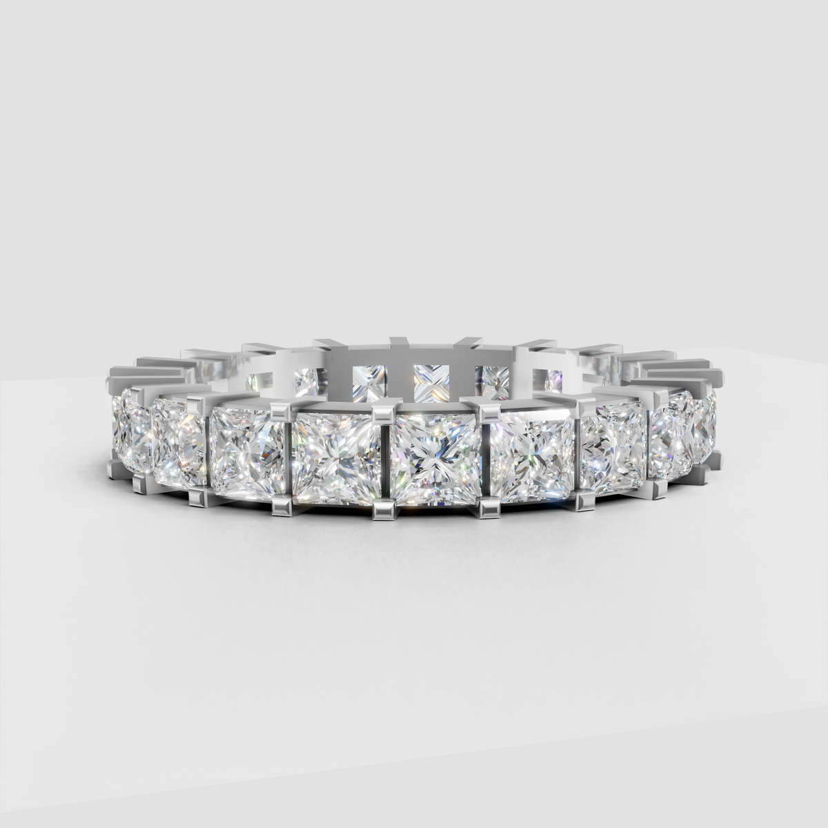 Square princess cut diamond ring with continuous full eternity design