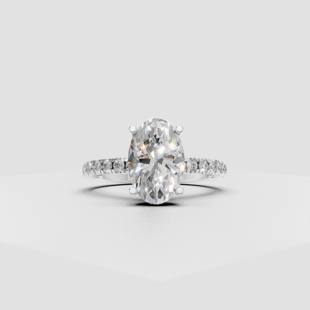 Yellow gold oval diamond hidden halo engagement ring