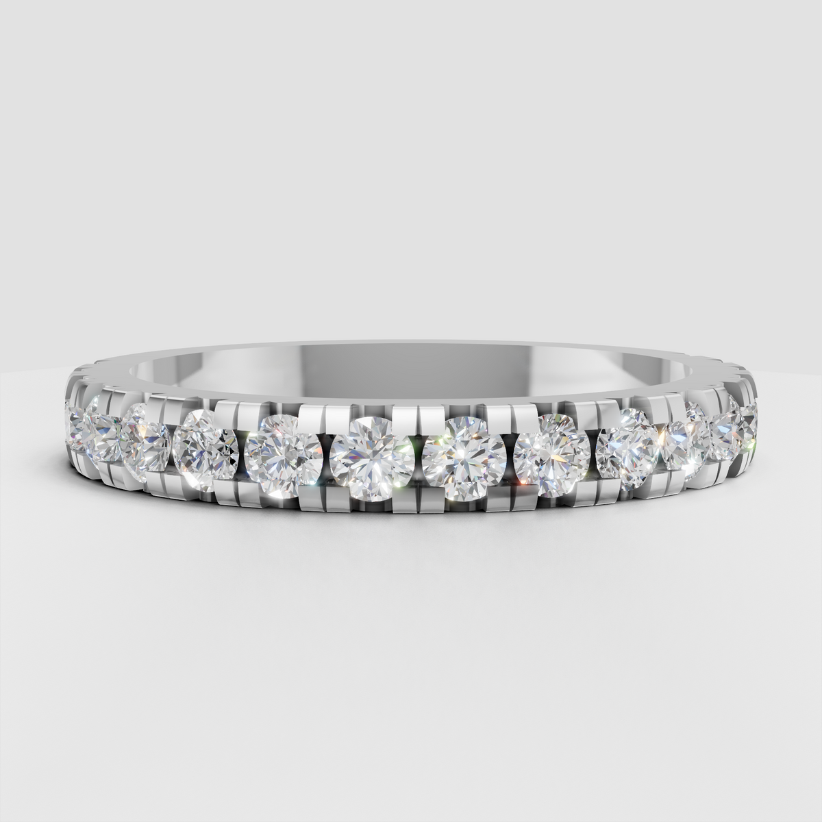 Round diamond eternity band featuring closely set brilliant stones