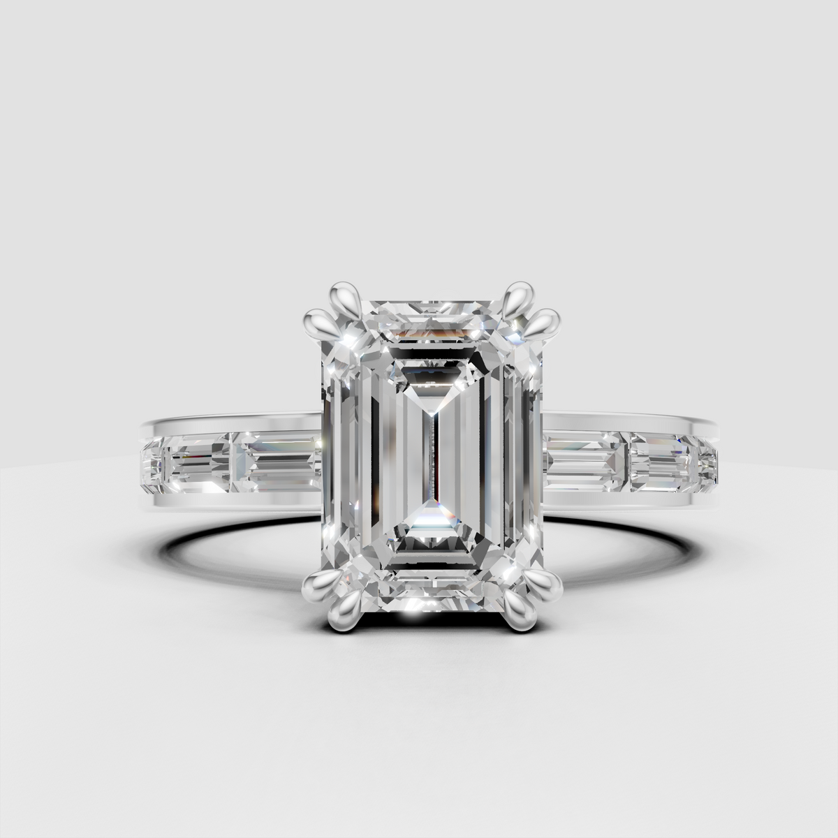 Modern emerald cut engagement ring with polished yellow gold band