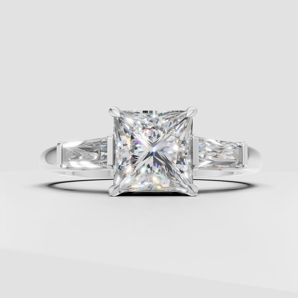 Princess cut diamond ring with sculpted four prong claw setting