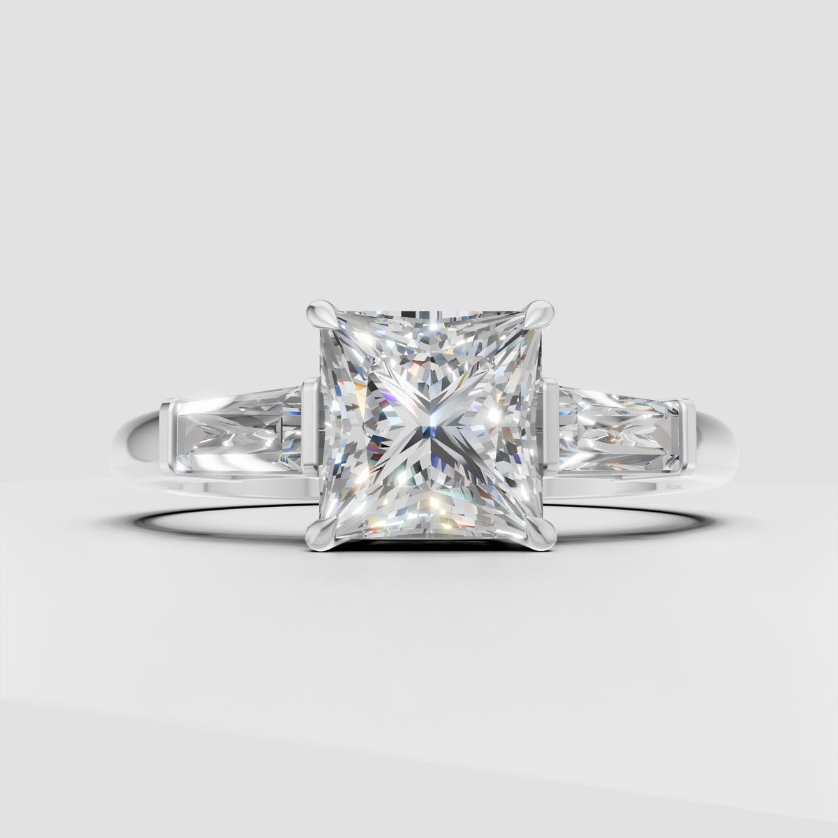 Princess cut diamond ring with sculpted four prong claw setting