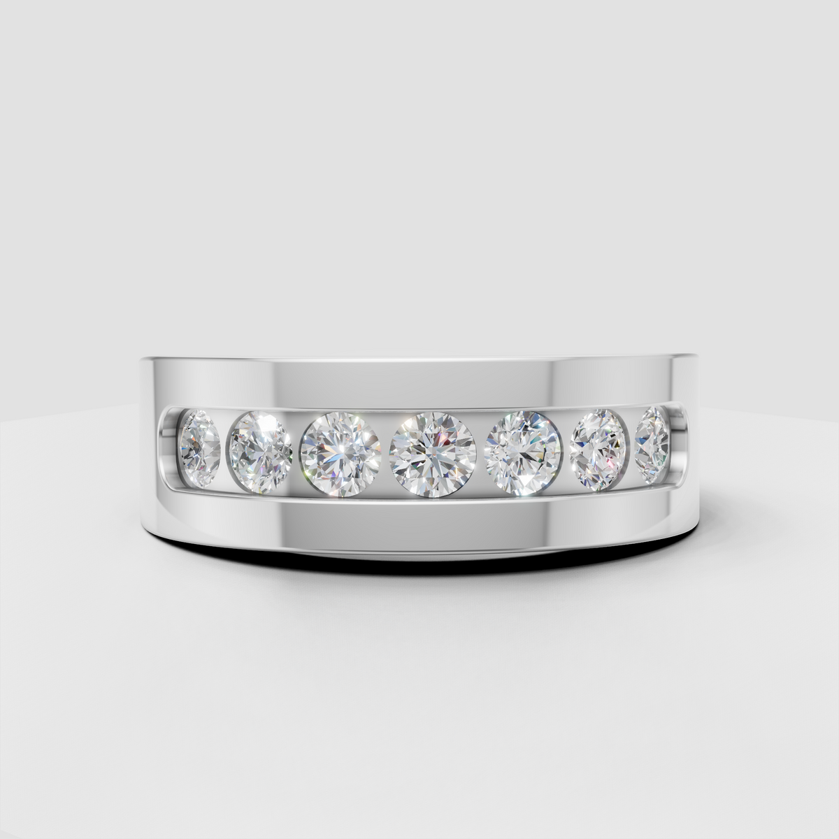 Round cut diamond channel wedding ring with sleek gold finish