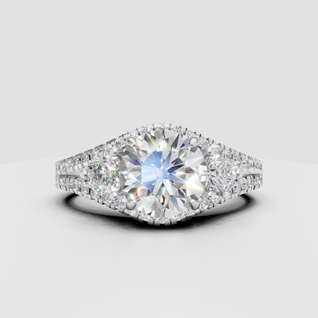Round diamond engagement ring with pavé split shank