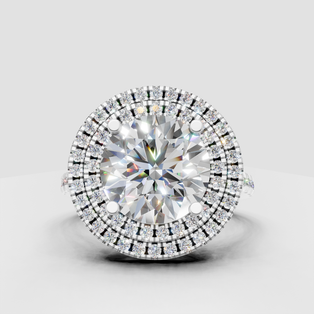 Luxury round diamond engagement ring with double halo design