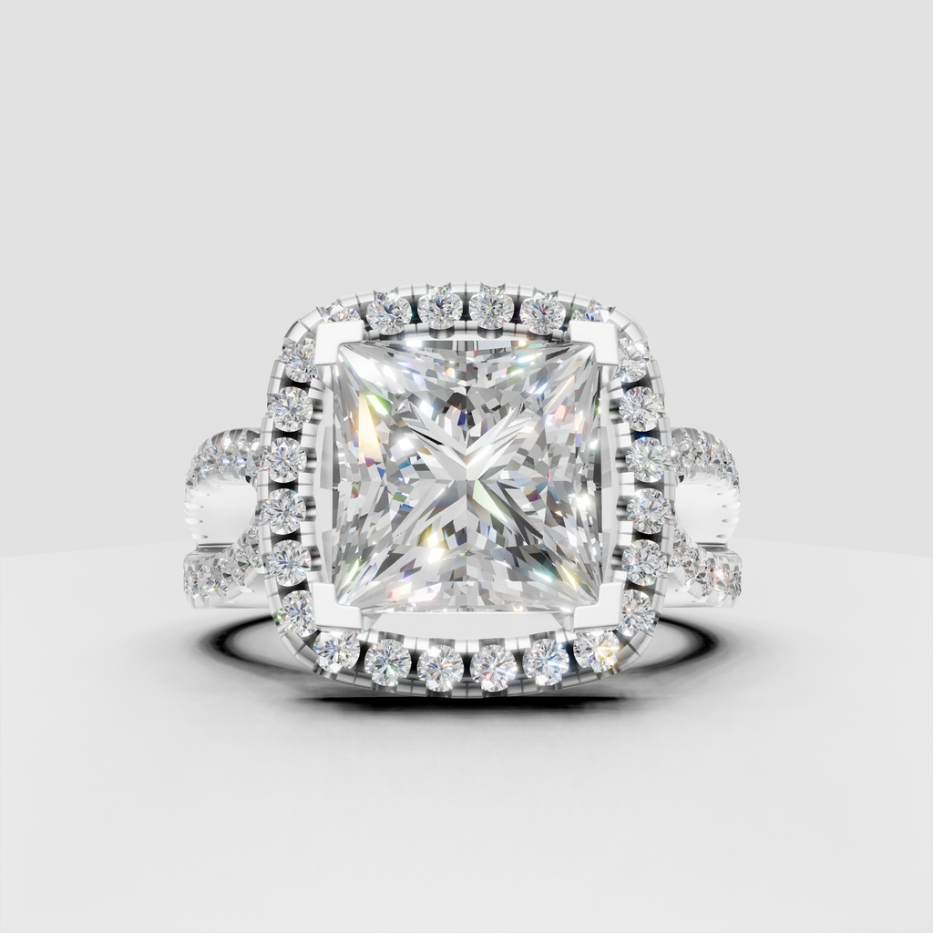 Square princess diamond engagement ring with pavé split shank