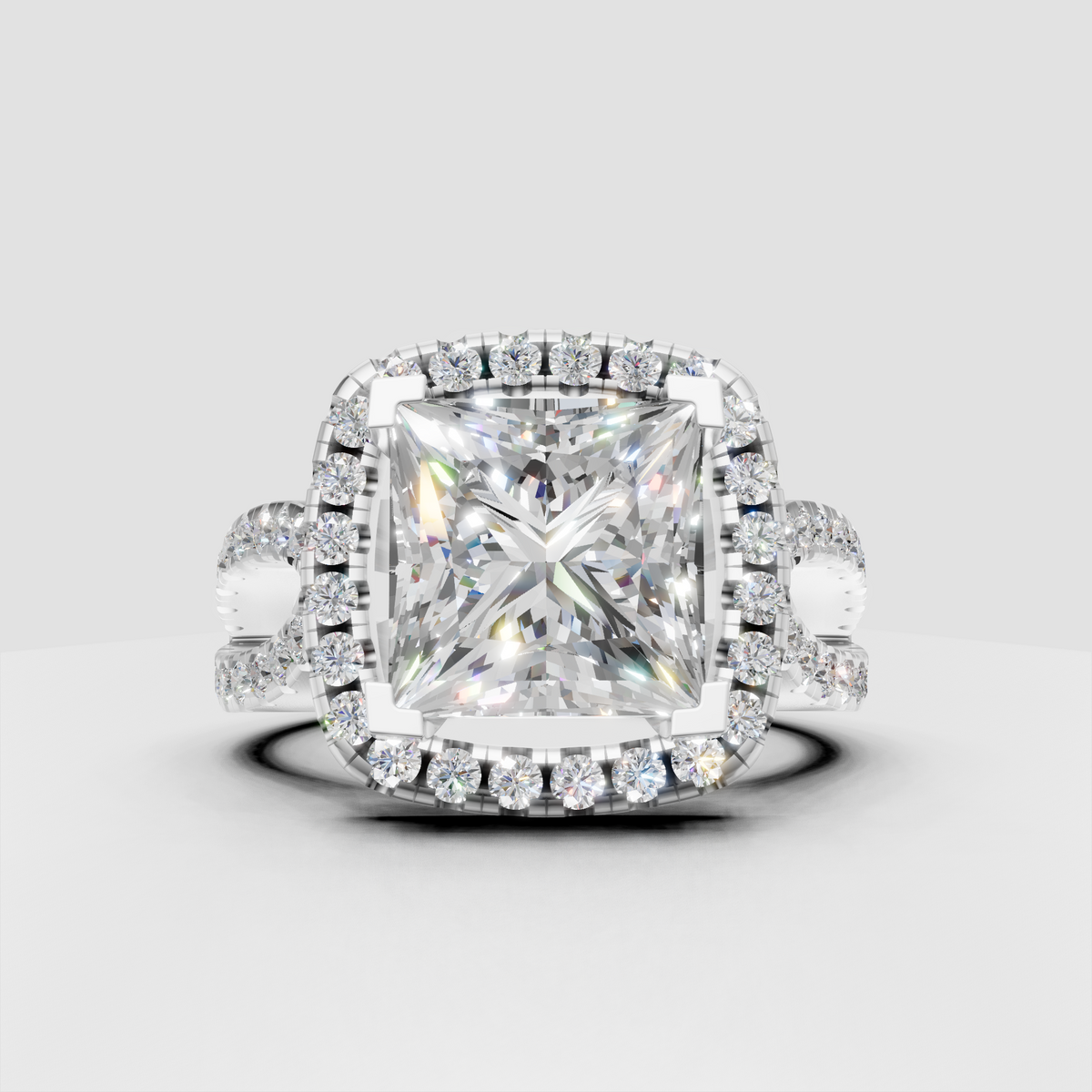 Square princess diamond engagement ring with pavé split shank