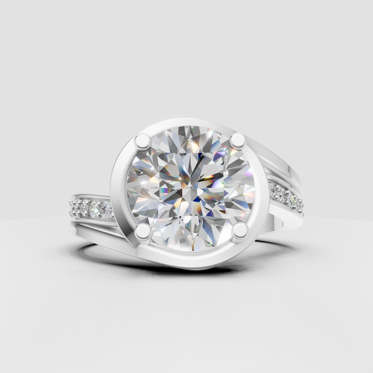 Round canter diamond engagement ring with substantial polished band