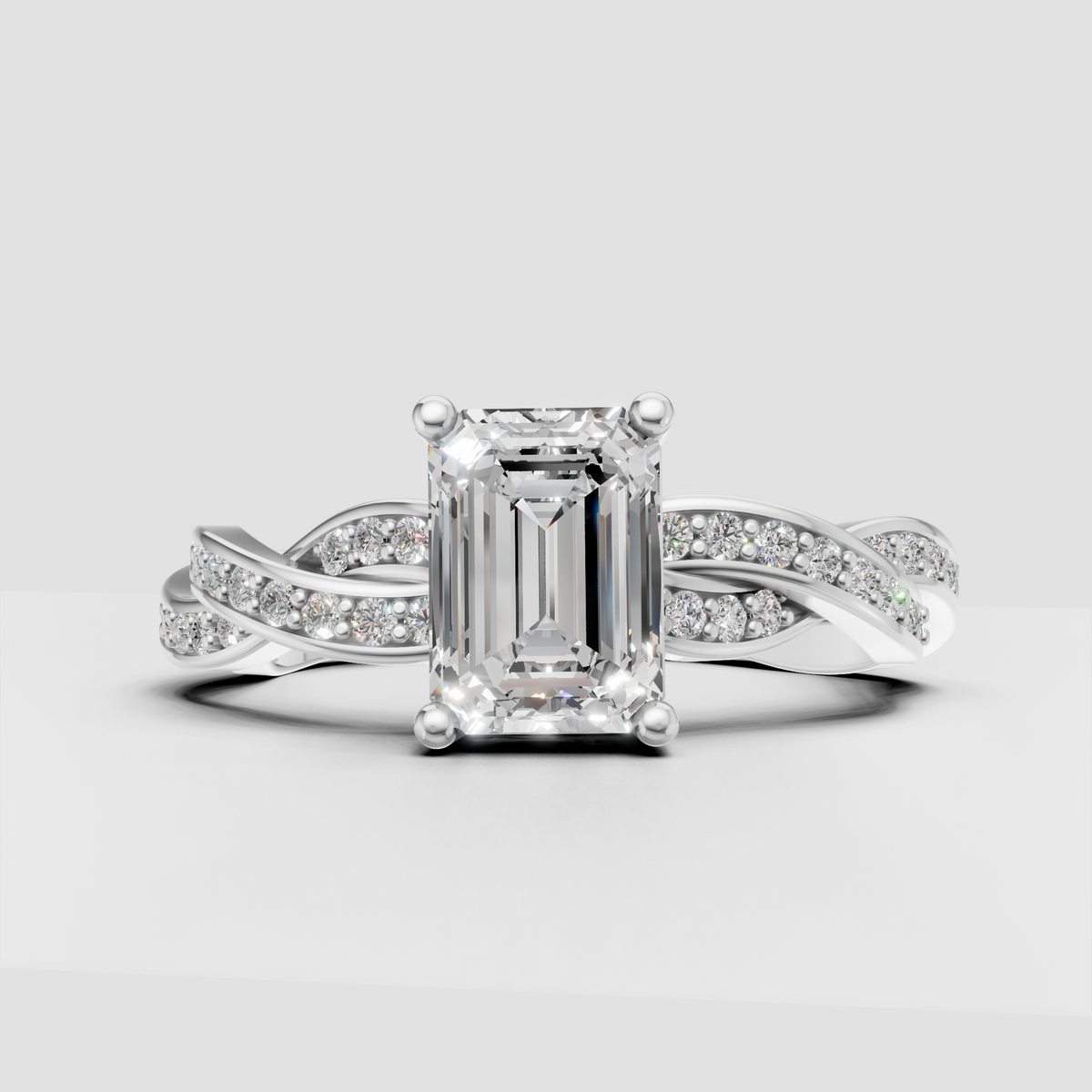 Emerald cut center diamond pavé ring