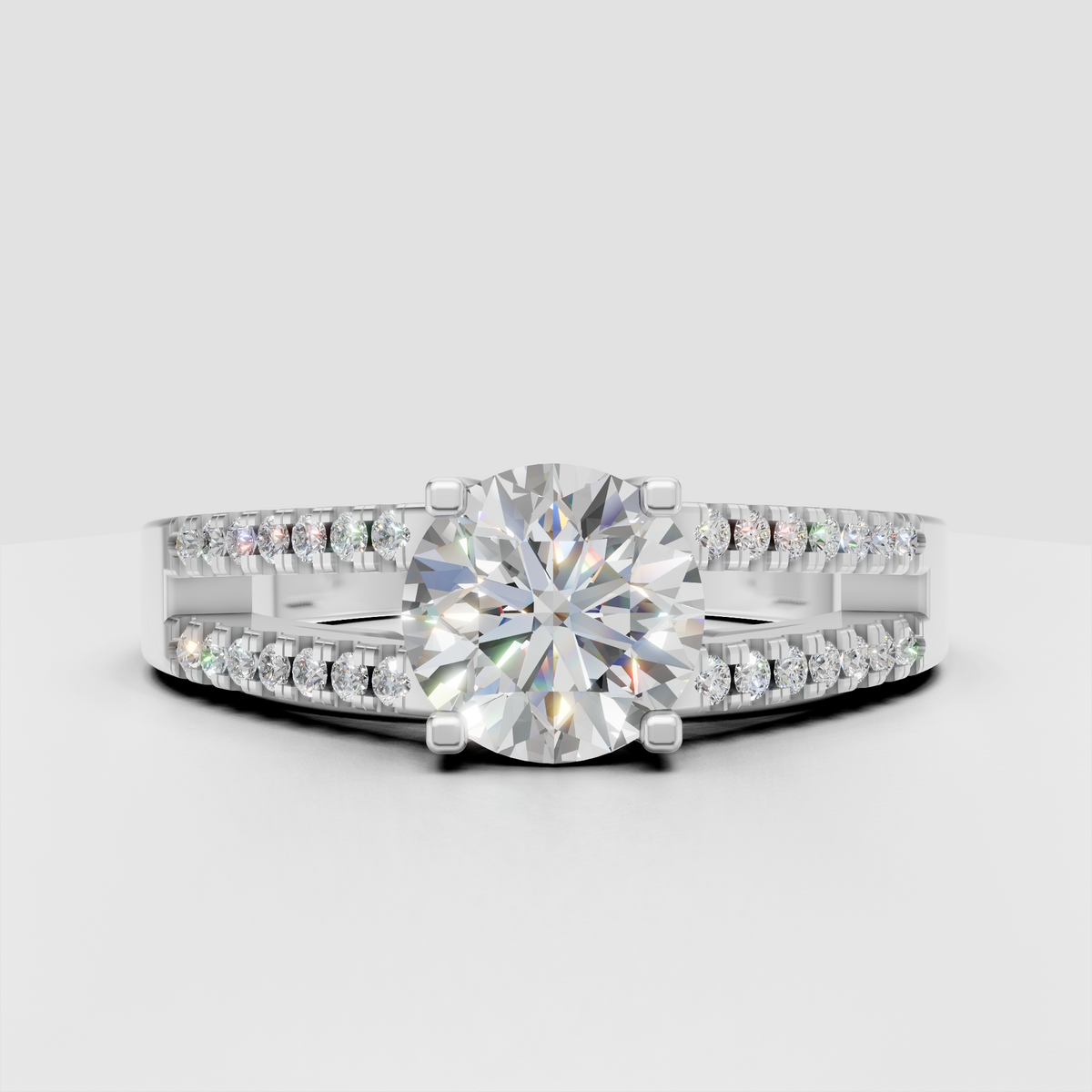 Luxury yellow gold split-shank Diamond engagement ring with pavé accents