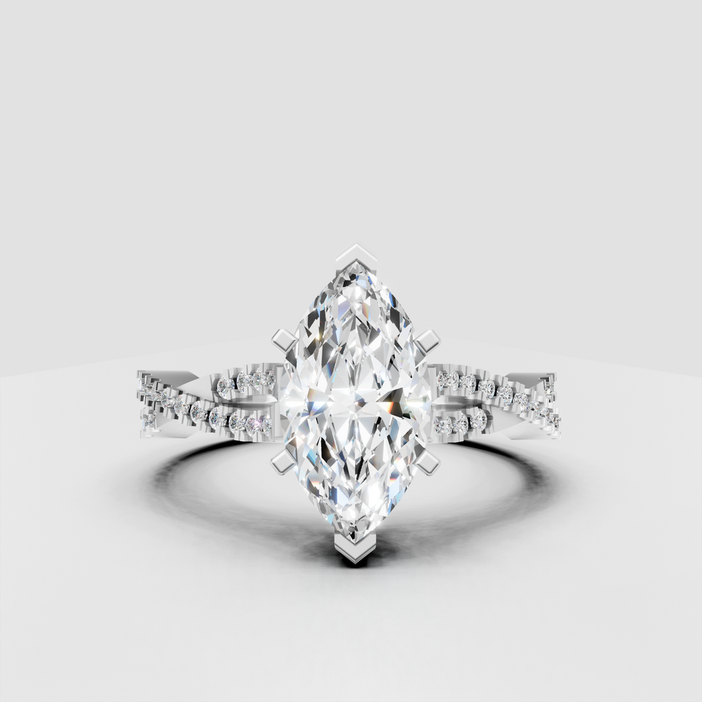 Marquise Cut Diamond Cathedral Pavé Split Shank Engagement Ring
