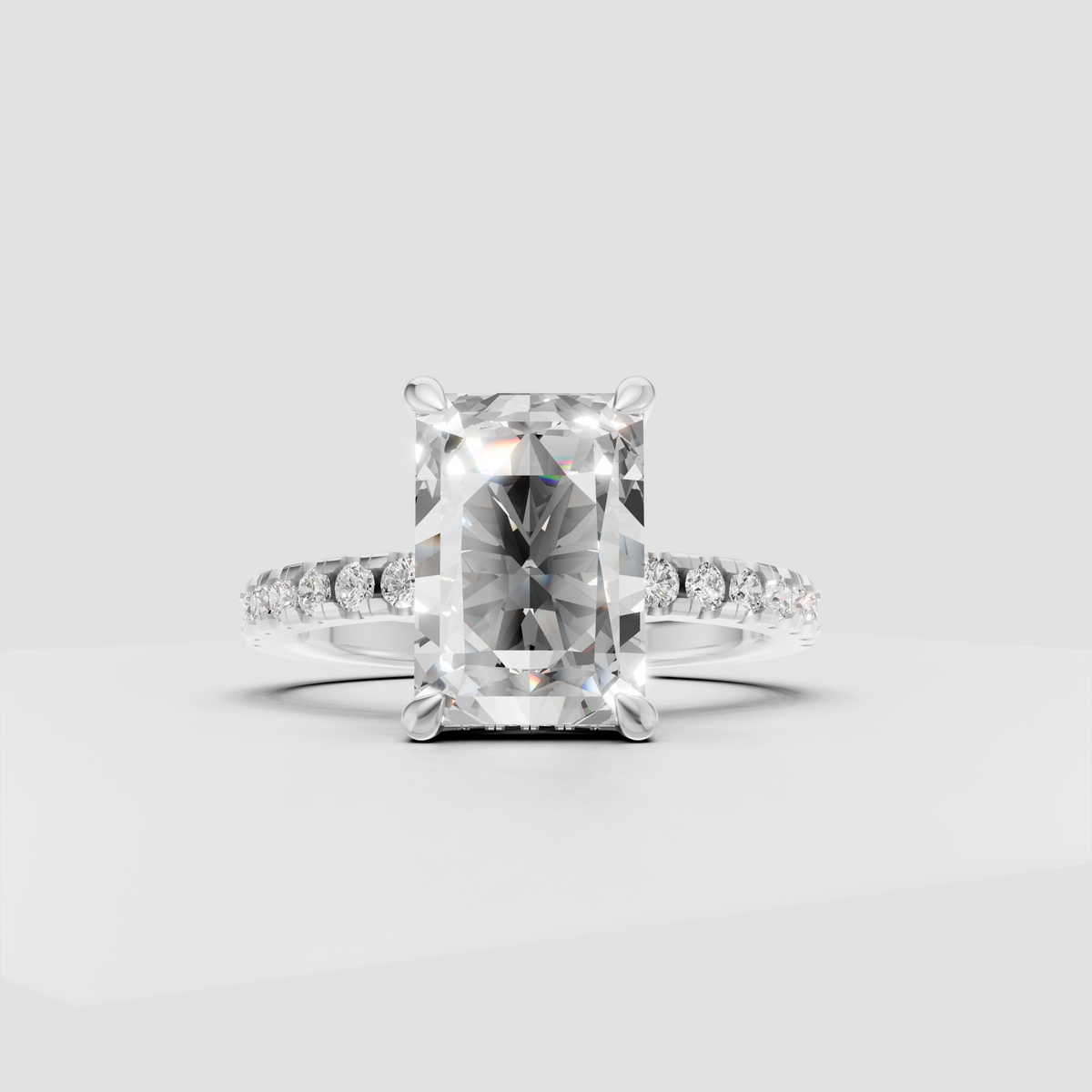 Round Cut Lab Grown & Moissanite Diamond Halo Engagement Ring - Image 5