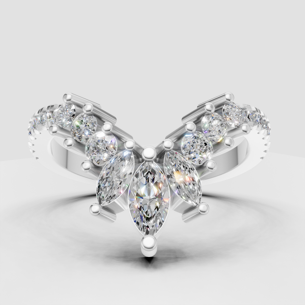 Curved diamond wedding band designed for stacking