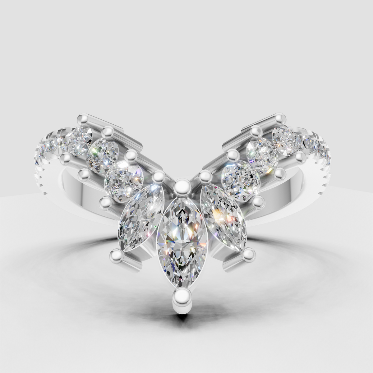 Curved diamond wedding band designed for stacking