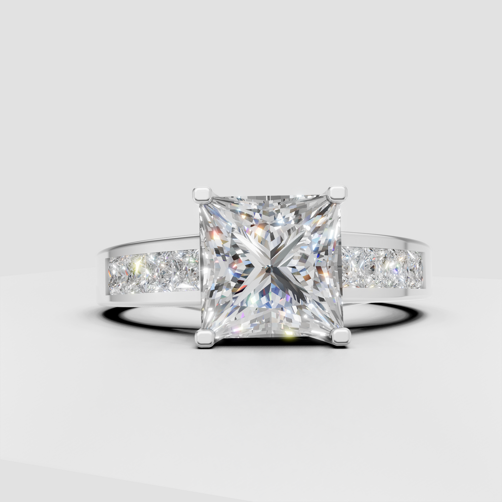 Luxury princess diamond engagement ring with channel set accents